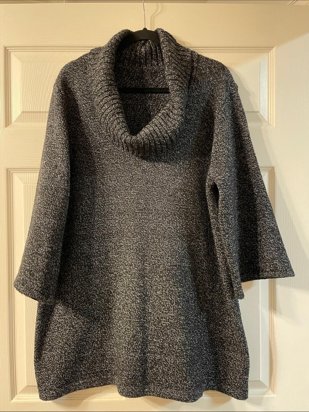 Black Gray Marled Cowl Neck Tunic Sweater Longline